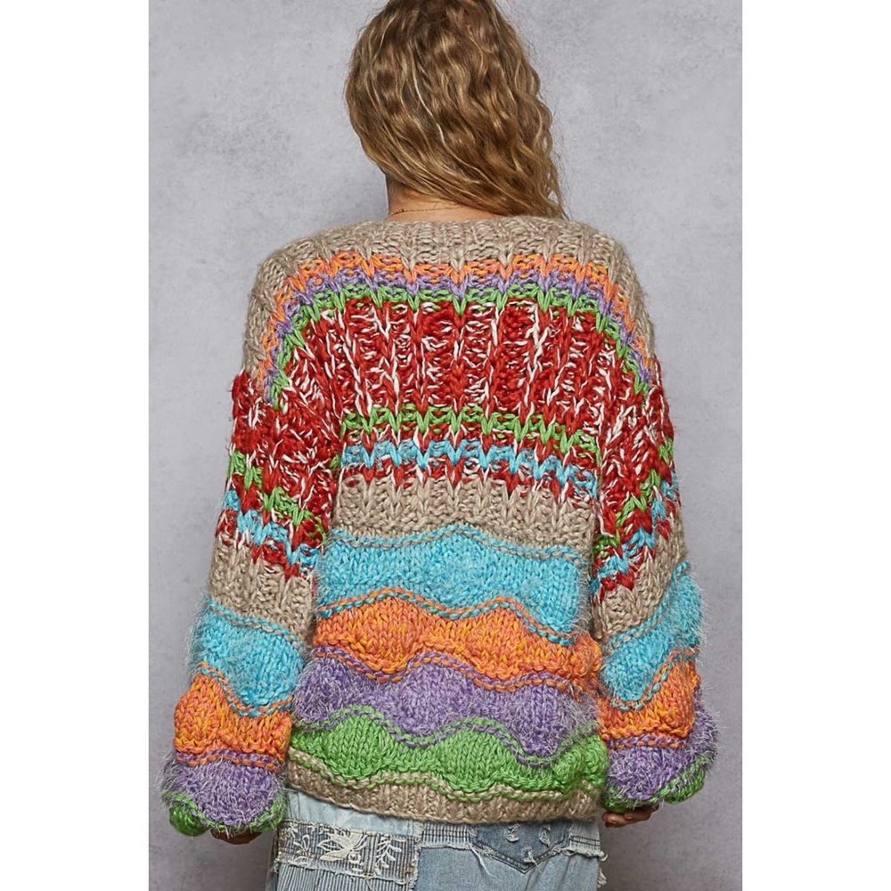 POL Tan Chunky Knit Multicolor Button Front Cardigan - Picture 4 of 6